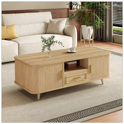 Mid-Century Modern Coffee Table with Storage: Smooth-Sliding Doors, 1 Drawer, 5 Compartments, Ideal for Living Rooms and Entertainment Centers