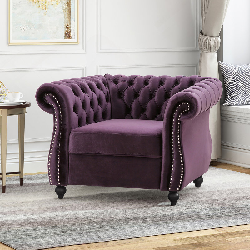 Fauteuil club Chesterfield, Velours mauve foncé