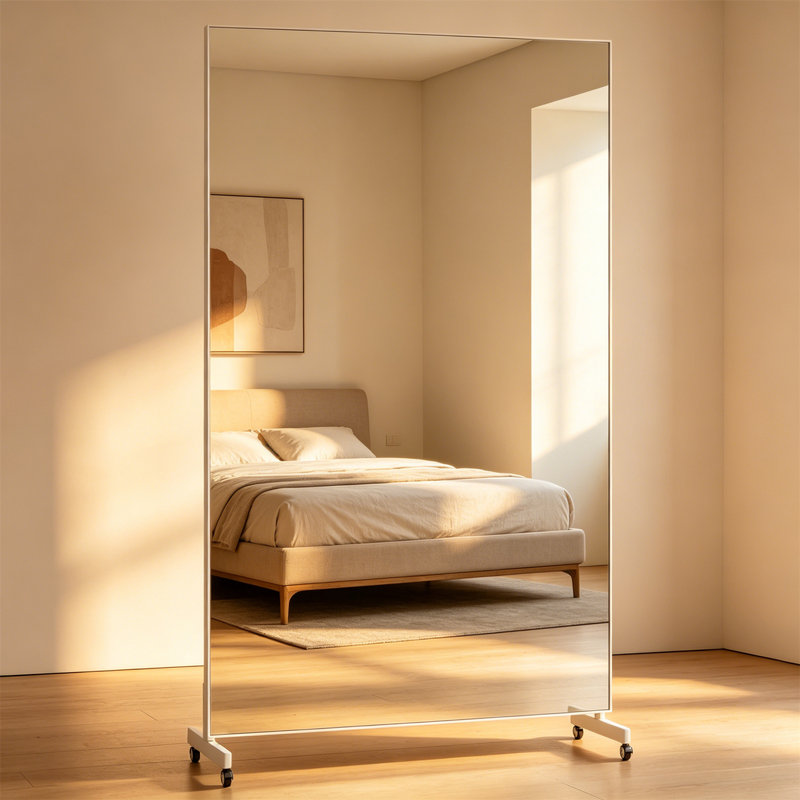 Full Body Mirror, 360 ° Rotating Full-Length Yoga Mirror - Ultra Light Nano Film Shatterproof Standing Mirror With Roller