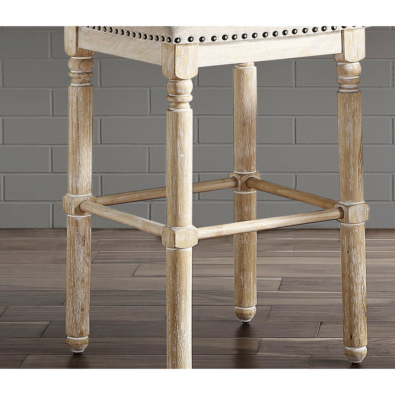Set Of 2 Wood Upholstered Counter Height Stool, Tan