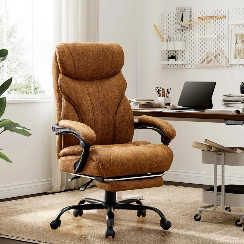 Big & Tall Office Chair 500LBS Capacity, Ergonomic Gaming Chair with Footrest for Adults, Tan