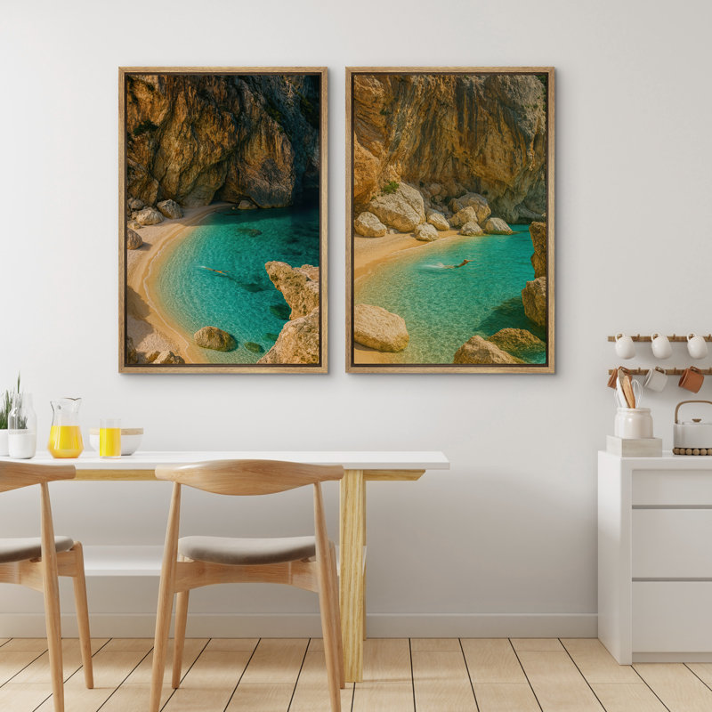 Art mural abstrait, ensemble de 2 reproductions d'art encadrées sur toile, H 36 po x l 48 po, Naturel