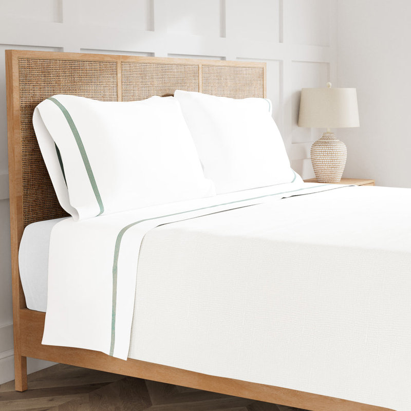 Ready-To-Bed 2.0 Cotton & Trim Sheet Set, Queen Sheet Set with 2 Pillowcases, White/Sage