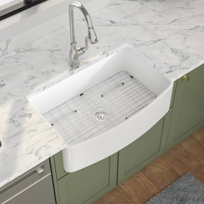 33'' L x 19"W Undermount Ceramic Farmhouse Apron Single Bowl Porcelain Kitchen Sink with Bottom Grid