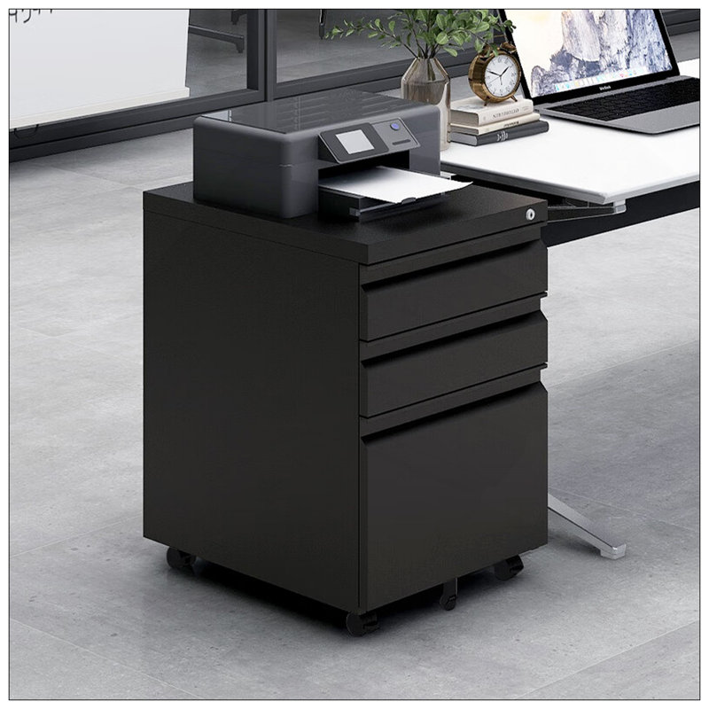 [Installation Required] 3-Drawer Mobile Filing Cabinet With Lock, Office Storage Filing Cabinet Of Legal/Letter Size, Metal Filing Cabinet To Be Installation Required (Black)