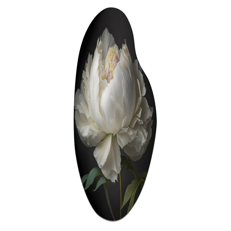 Art mural en métal asymétrique Blooming White Peony VI - Floral Peony, H 38 po x l 15 po