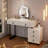Adjustable-Length Vanity With Cloud Led Mirror - Modern Makeup Table With Storage Drawers & Side Cabinet, Ribbed Texture Design For Bedroom, Dorm & Small Spaces