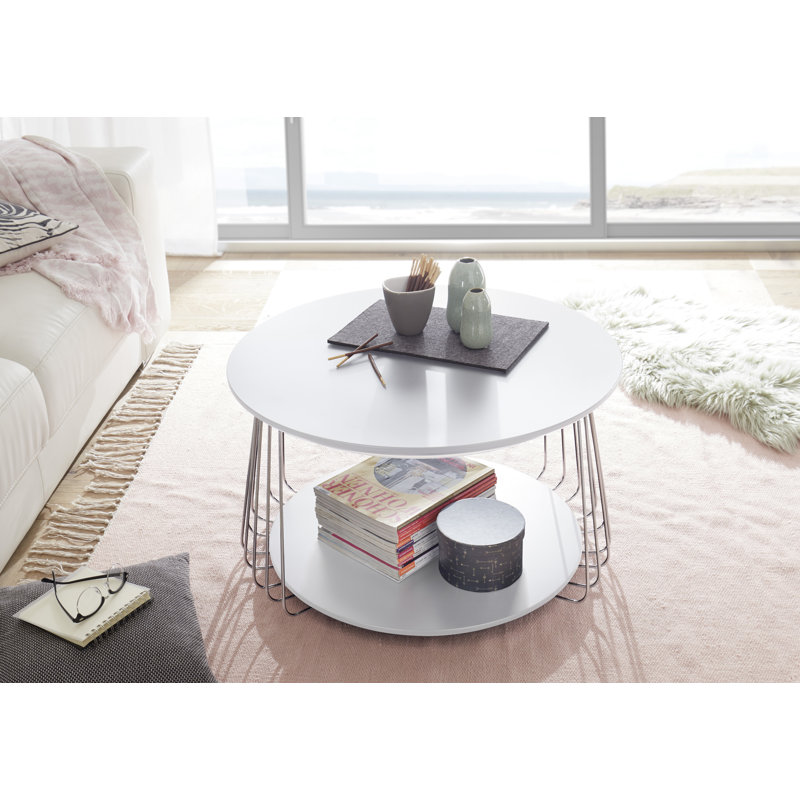 Aguilar Floor Shelf Coffee Table with Storage, White