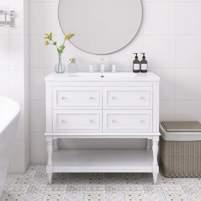 36" Modern Freestanding Bathroom Vanity With Ceramic Sink