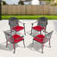 Chaise de patio en fonte d'aluminium 4 pièces avec structure noire et coussins rouges