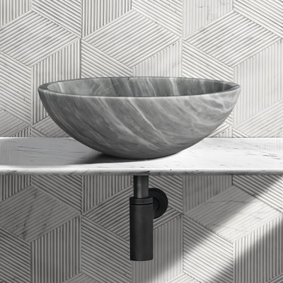 Vasque en marbre naturel gris pour salle de bain, élégante et raffinée, spacieuse, 400 x 150 mm, construction robuste, trou pré-percé
