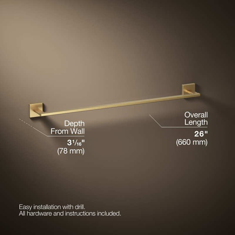 Square Towel Bar, Vibrant Brushed Moderne Brass, 24"W