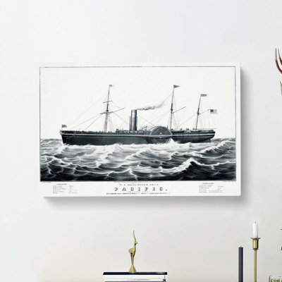 U.S. Mail Steam Ship by N. Currier - Wrapped Canvas Drawing - Wrapped Canvas