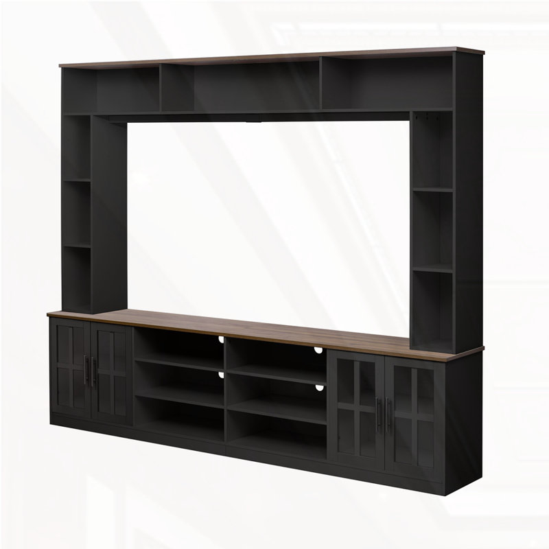 Meuble audio-vidéo mural avec tablettes, Noir