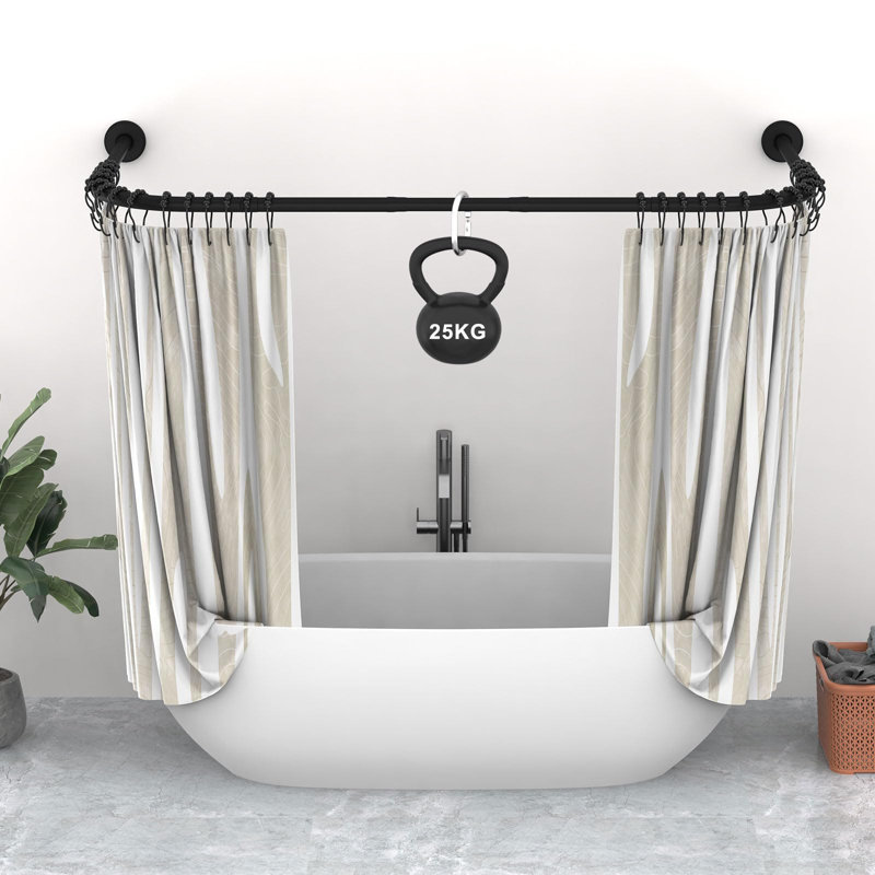 Tringle de rideau de douche réglable en U / L noire avec 24 crochets