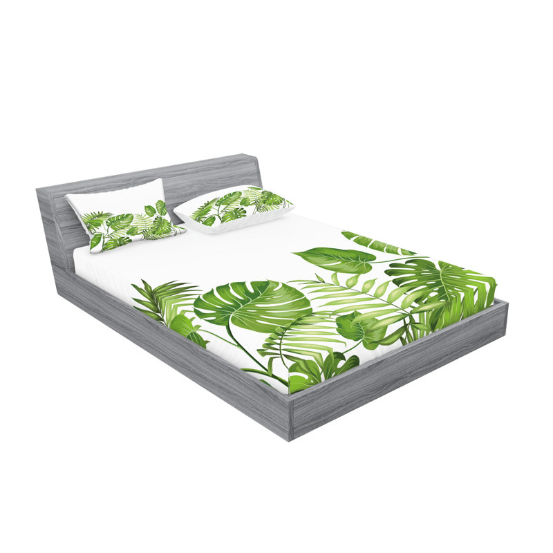 Ensemble de draps et taies décoratives à motif de feuilles Ambesonne, vert pâle