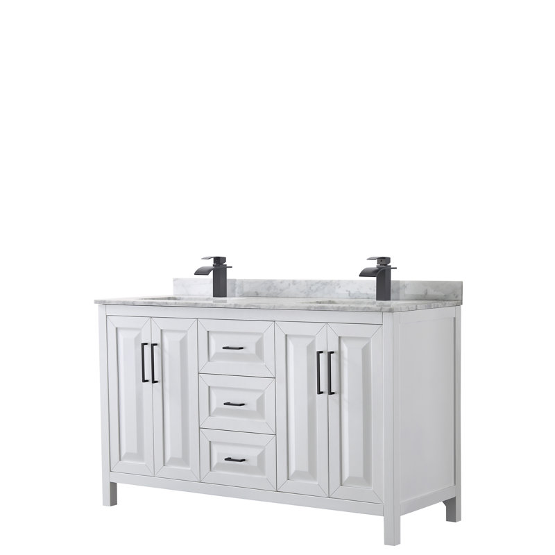 Daria 60'' W Double Vanity, White, White Cultured Marble, Matte Black