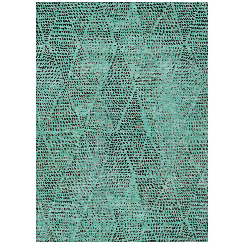 Tapis extérieur bleu sarcelle et gris anthracite lavable 3 pi x 5 pi