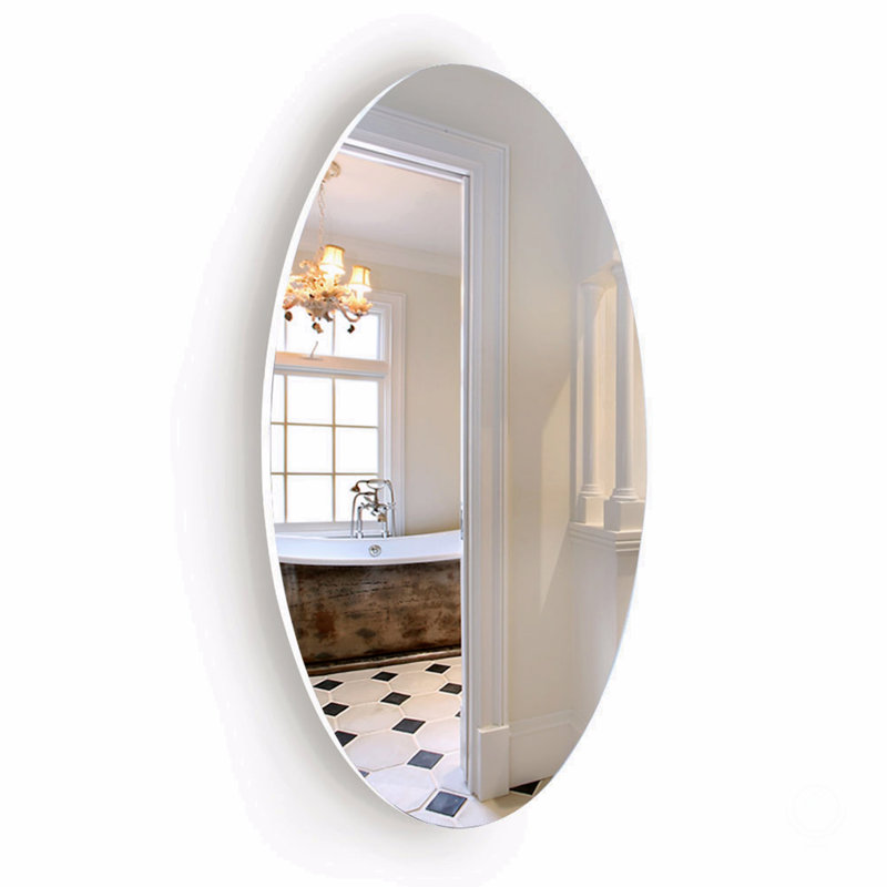 Miroir de salle de bain mural biseauté sans cadre, miroir de maquillage HD, miroir rond de 25 po