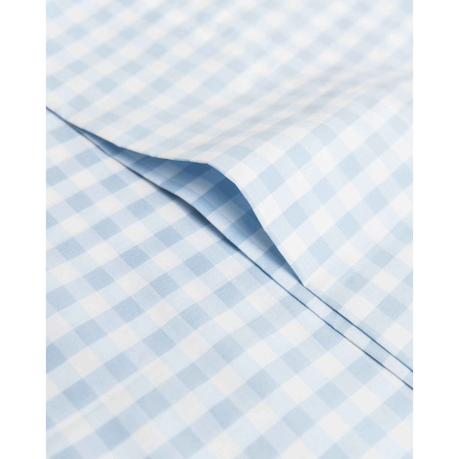 Petite Plume Gingham Cotton Fitted Sheet, Light Blue Gingham