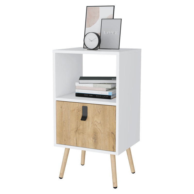 Table de chevet blanche avec tablette ouverte