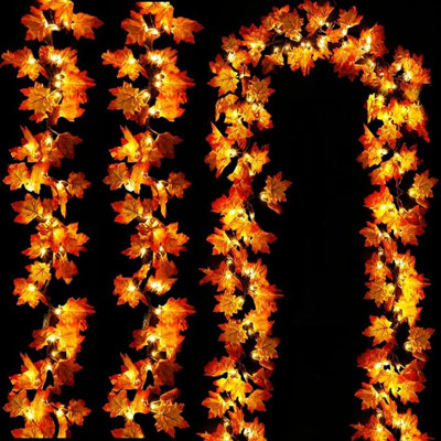 Timer & 3 Pack - 30Ft Fall Garland Fall Decorations For Home 60 LED Leafed Lights Patented Realistic Maples Leafed Battery Operated Autumn Fall Decor Thanksgiving Halloween Decorations Indoor Outdoor