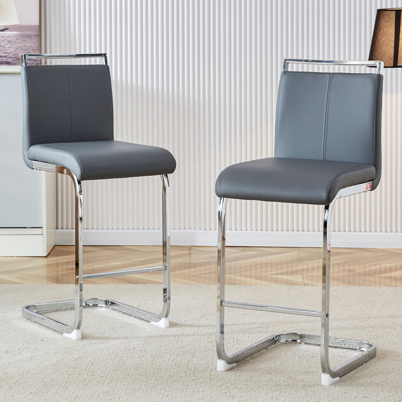 25'' Upholstered Counter Stool (Set of 2), Dark Grey, Counter Stool (25” Seat Height), Chrome