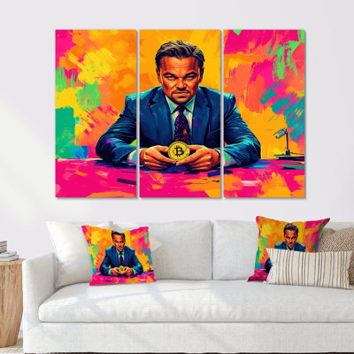 Ensemble de salon Popart Bitcoin Leonardo Dicaprio - loup de Wall Street