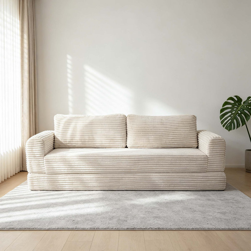 Canapé-lit futon convertible de 193 cm avec assise profonde et revêtement en velours côtelé nuageux