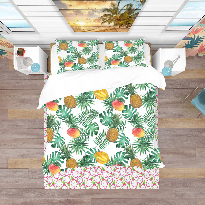  Ensemble de housse de couette en microfibre vert / jaune, Housse simple + 1 taie décorative