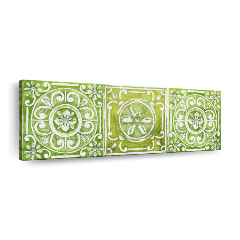 Carreaux ornementaux verts sur toile, H 8 po x l 24 po x P 1 po