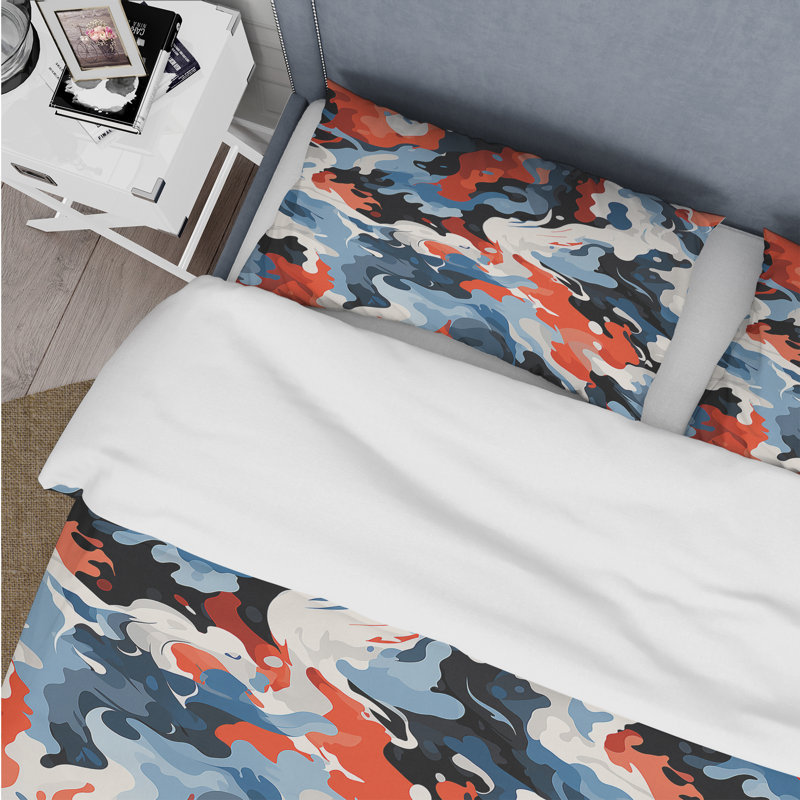 Encre liquide bleue et rouge Serenity - ensemble de housse de couette camouflage - polyester microfibre