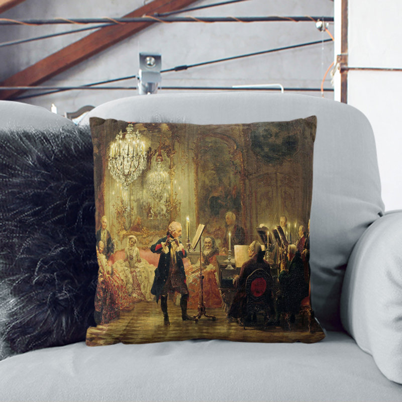Frederick Playing The Flute Square Throw Cushion, 55cm H x 55cm W x 20cm D, White