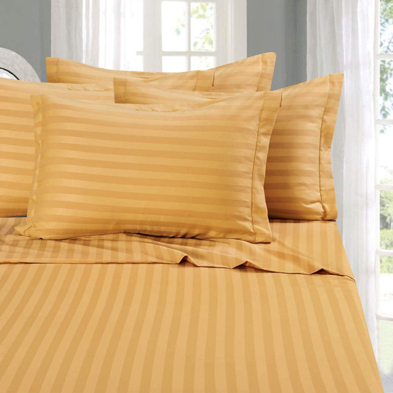 Microfiber Percale Striped Sheet Set, Gold, Queen Sheet Set with 2 Pillowcases