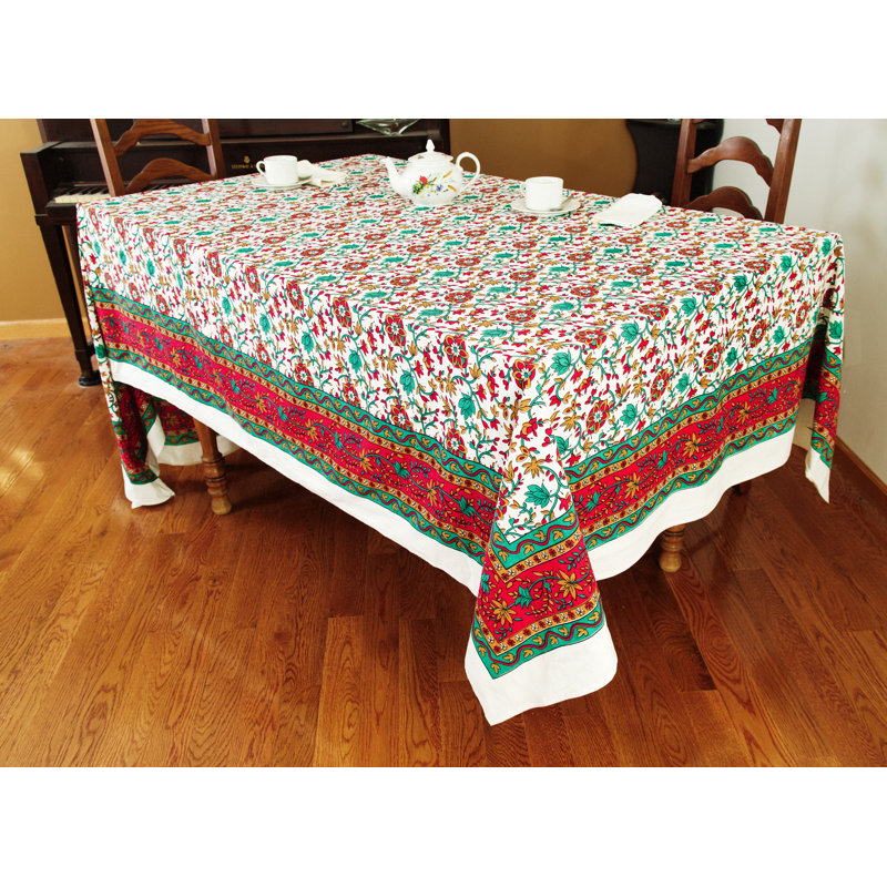 Floral 100% Cotton Tablecloth, 108" x 72", Red/Green