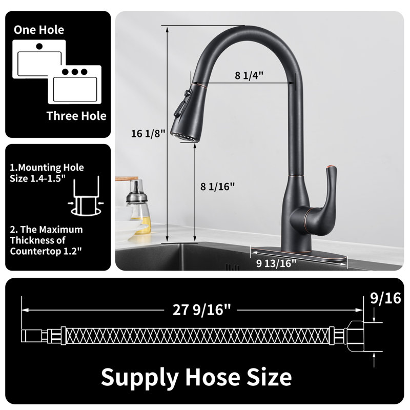 Uptap Finish Pull Down Kitchen Faucet, Oil Rubber Bronze
