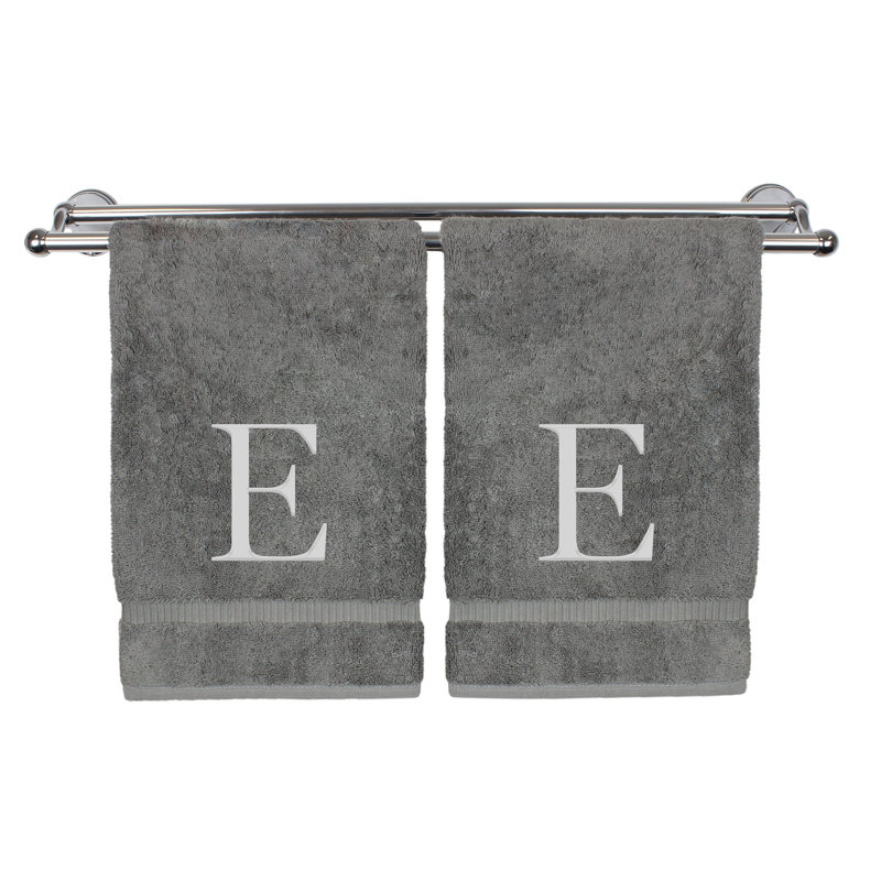 Essuie-mains monogrammés - ensemble de 2 - lettre bloc, E, Gris / Argent