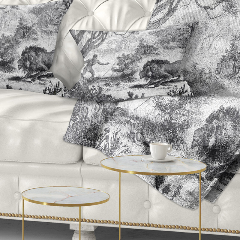 Lion mangeant un homme - Coussin décoratif imprimé animal