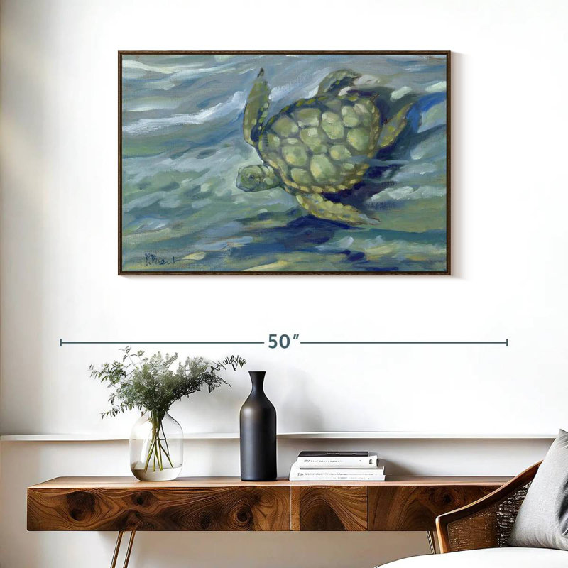 Tortue de mer East Point, 37 po x 25 po, Cadre flottant en noyer