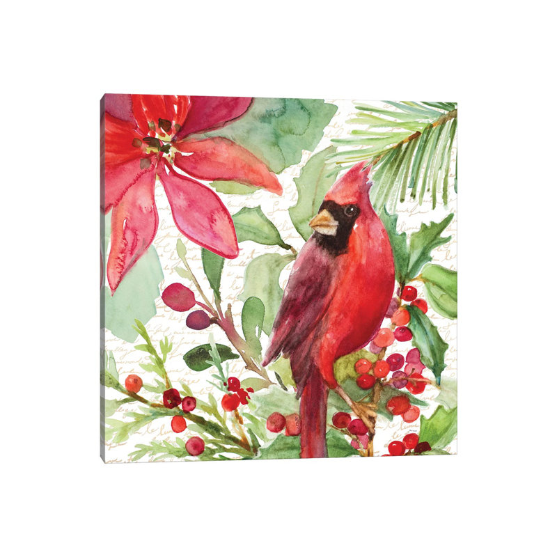 Poinsettia And Cardinal I by Lanie Loreth - Wrapped Canvas Painting, 93.98 cm H x 93.98 cm W x 3.175 cm D