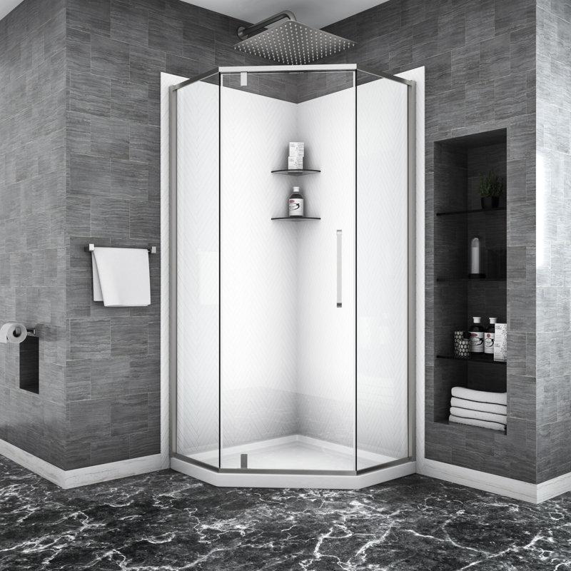 Enceinte de porte de douche 34-1 / 8 "X 72", semi-anglaise, nickel brossé - salle de bain moderne indispensable 72 ", - attrait anglais