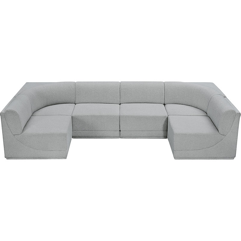 Ollie 6 - Piece Upholstered Sectional, Grey Boucle Fabric