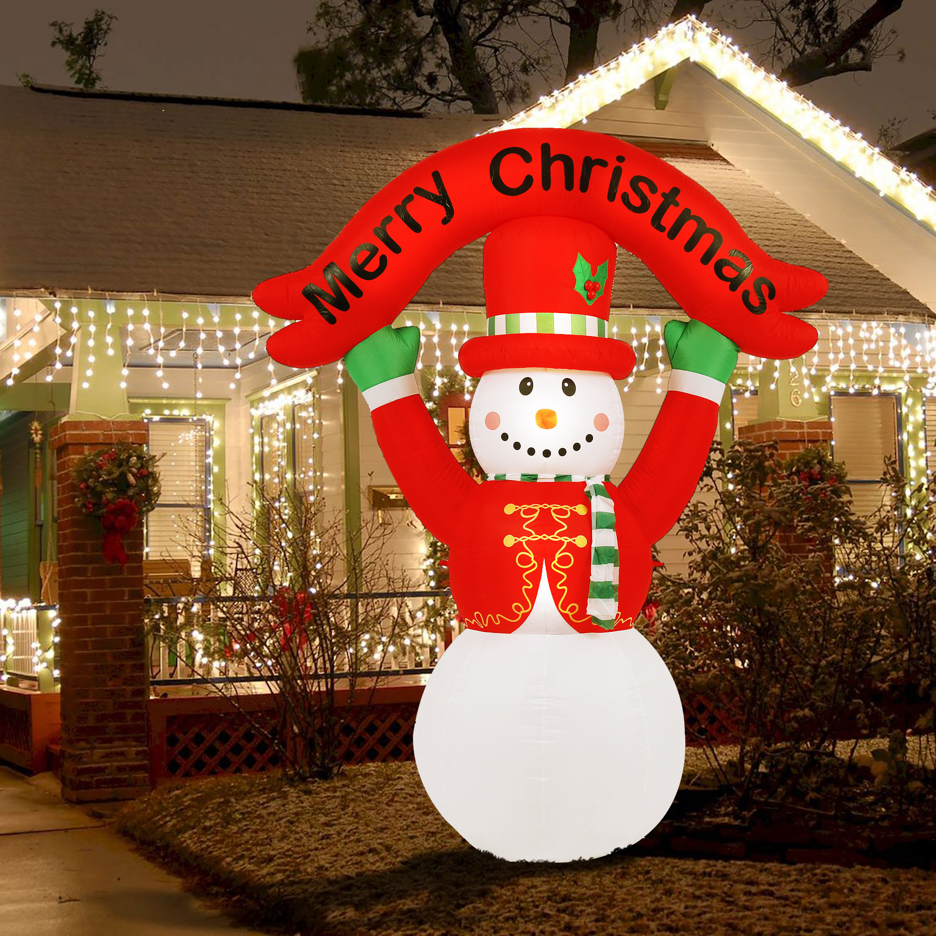 The Holiday Aisle® Inflatable Snowman with Merry Christmas Banner ...