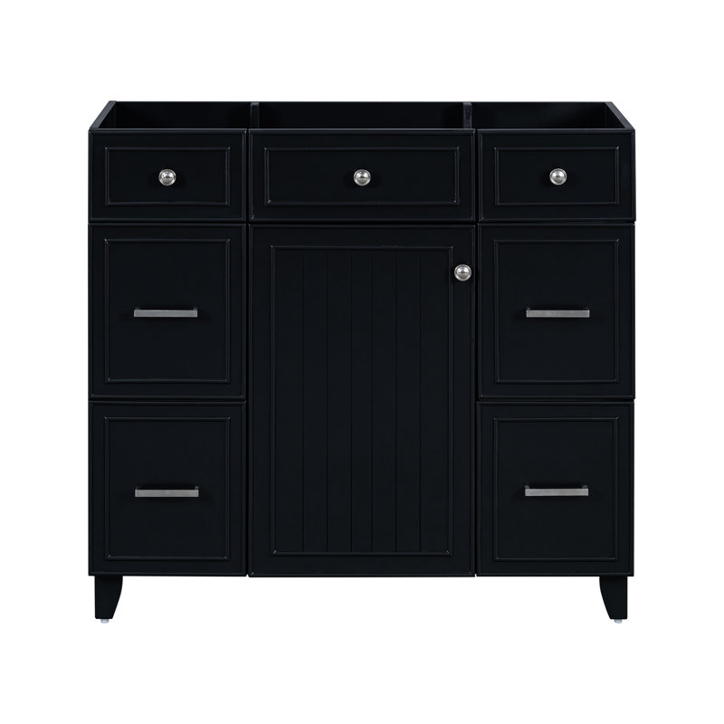Meuble-lavabo noir de 36 po en bois massif avec rangement polyvalent, porte attrayante et rangement spacieux