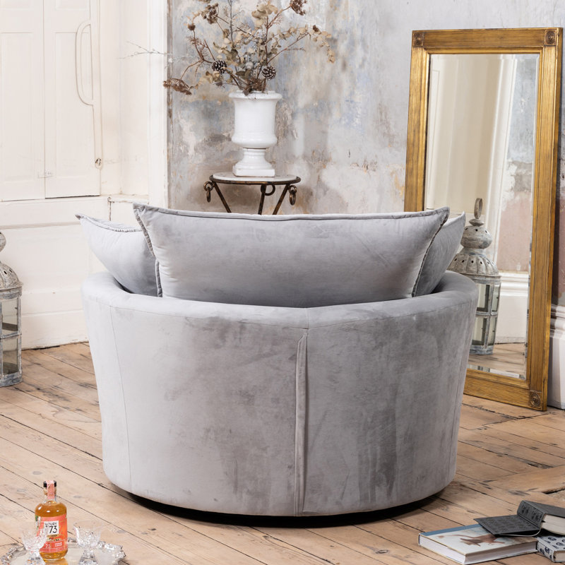 Fayyaz Velvet Swivel Base Cuddle Chair, Grey