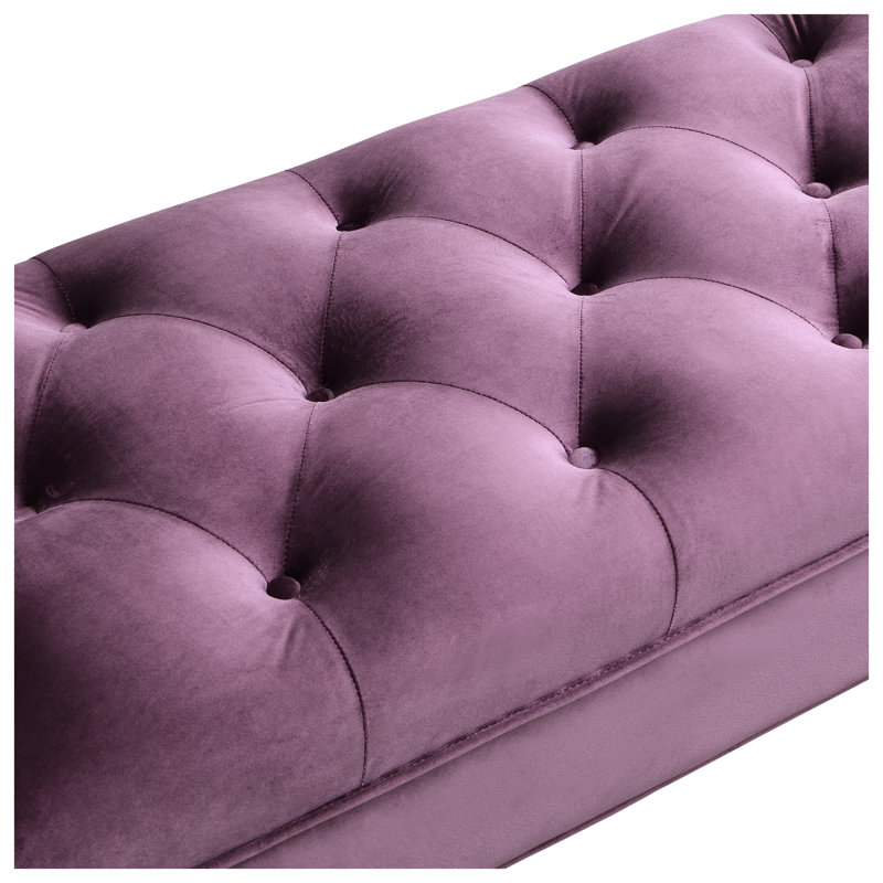 Banc rembourré en velours mauve avec deux coussins, siège de bout de lit, Purple, Black