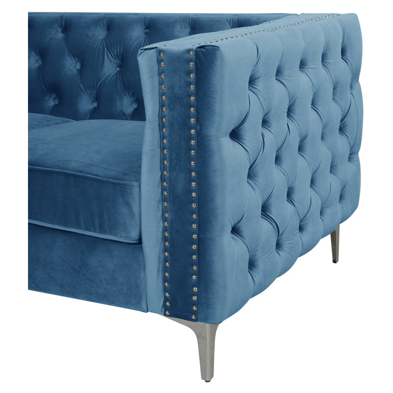 Fauteuil capitonné de 38,5 po de largeur Nasteho, Velours bleu royal