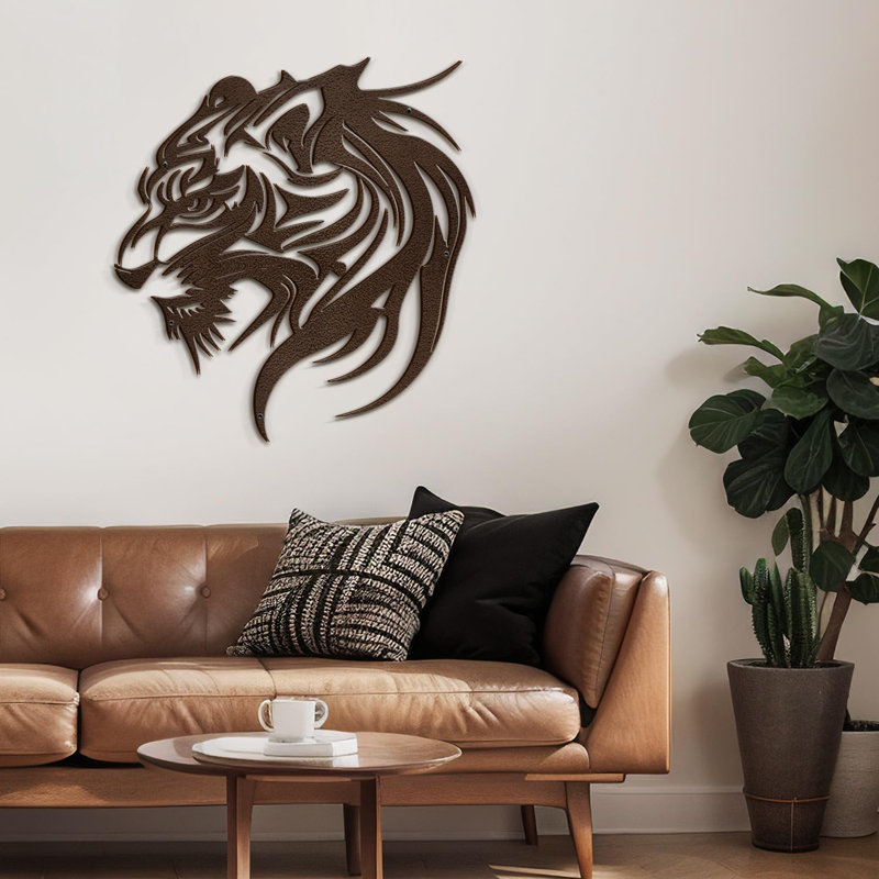 Metal Wall Decor Lion Minimalist Modern Abstract Wall Accent Home Decoration, 36" H x 36" W x 0.05" D, Bronze
