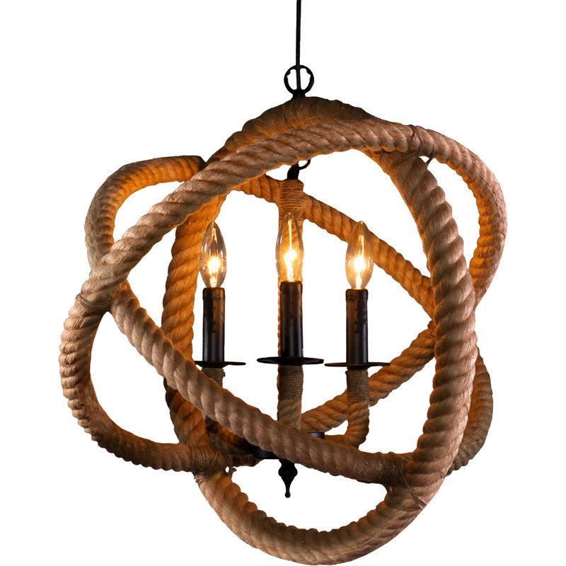 Lustre en forme de globe à 3 lumières avec accents de corde Loftis