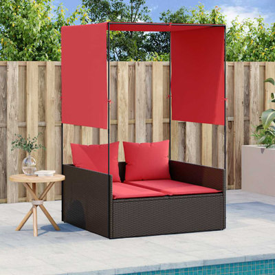  Double chaise longue de patio brun, rouge